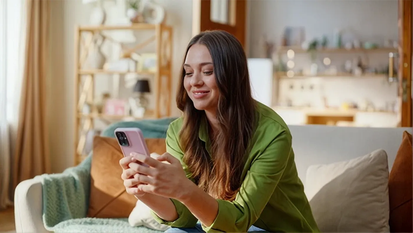 A patient reading her clinic's app at home